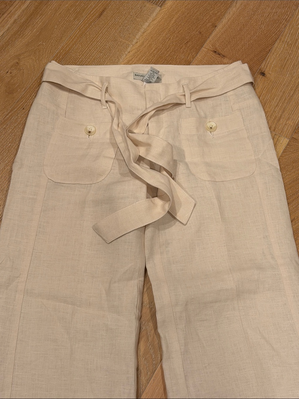 Banana Republic Beige Wide-Leg Linen Trousers with Tie Waist - Picture 2 of 5